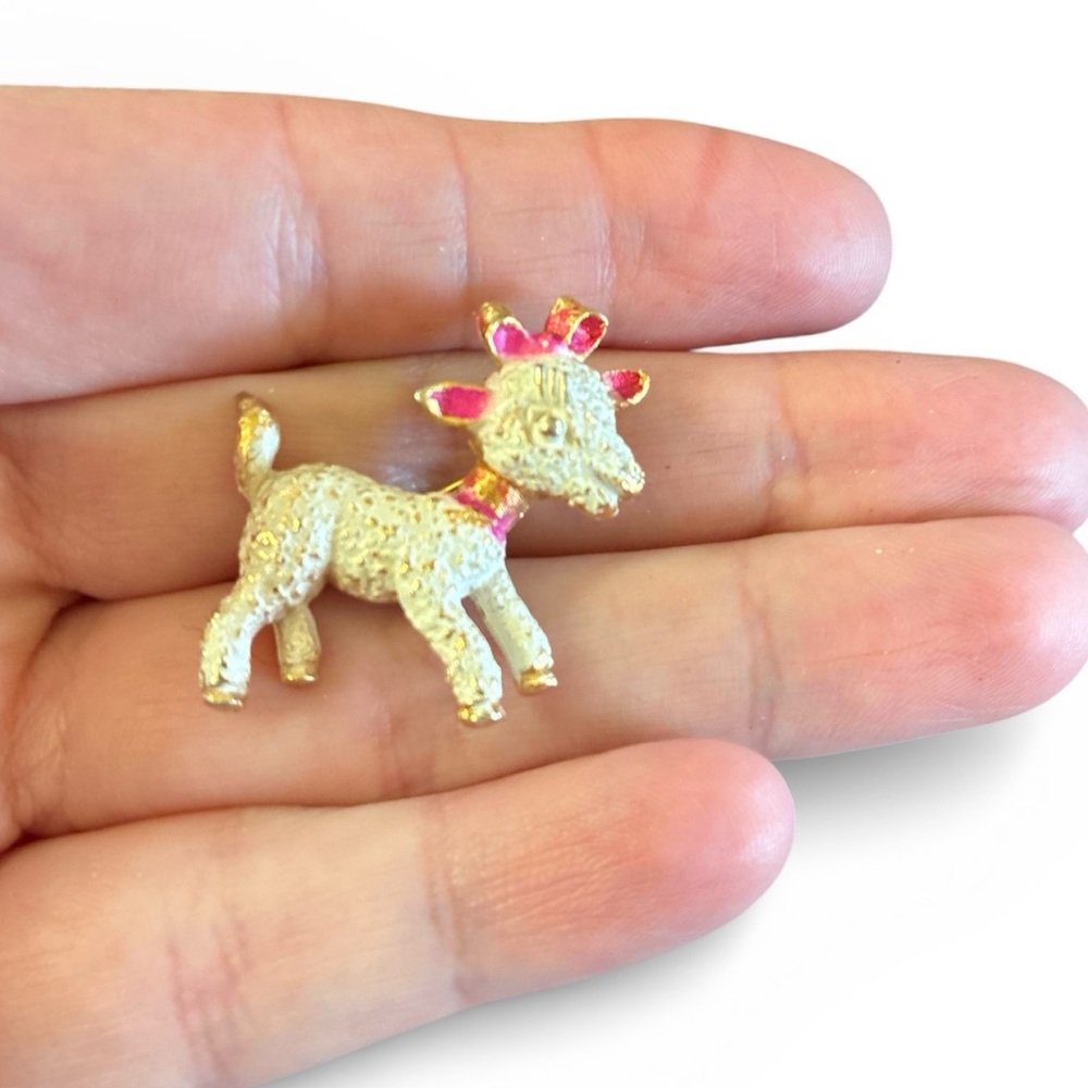 Mamselle White and Pink Lamb Brooch